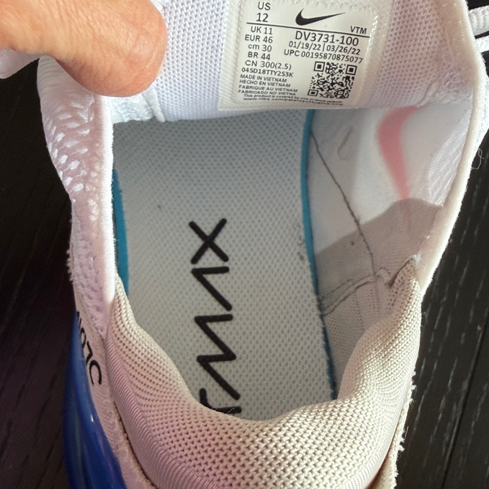 Nike White Sneakers with Blue Air Unit and Multicolor Swooshes-Men’s 12 - Picture 3 of 11